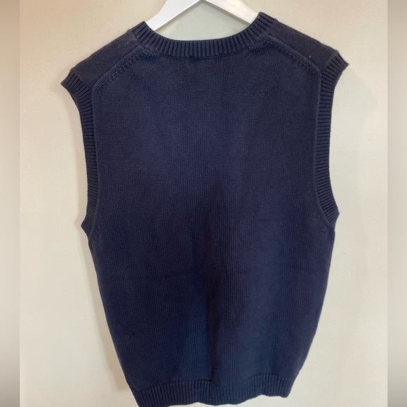 Eddie Bauer Sweater Vest Mens Large Tall Navy Blue V Neck 100% Cotton Knit - Picture 4 of 5